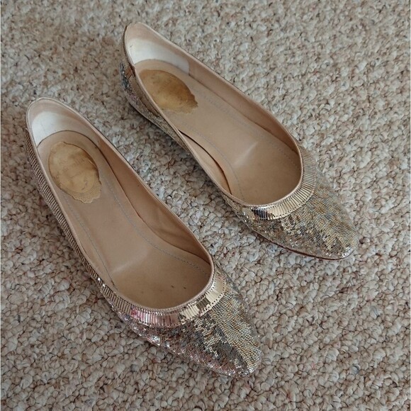 Rene Caovilla gold tone sequin satin ballet flat size 37.5 - Picture 7 of 16